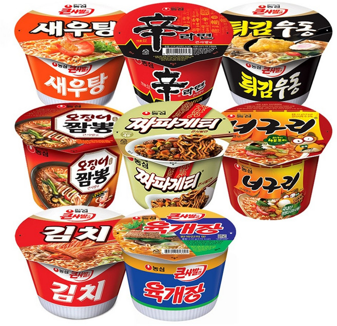 농심 컵라면 컵라면8종(신라면+김치+튀김우동+오짬+너구리+새우탕+짜파게티+육개장)x2 총16개, 16개