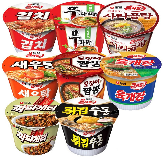 농심 김치+무파마+사리곰탕+새우탕+오짬+육개장+짜파게티+튀김우동 x각 2개씩 총16개, 16개