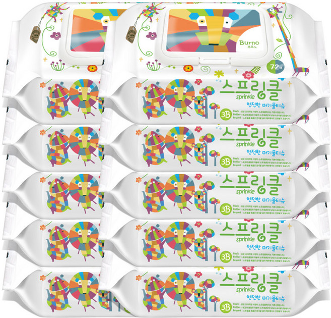 스프링클 프리미엄 아기 물티슈 캡형 70평량, 72매, 10개