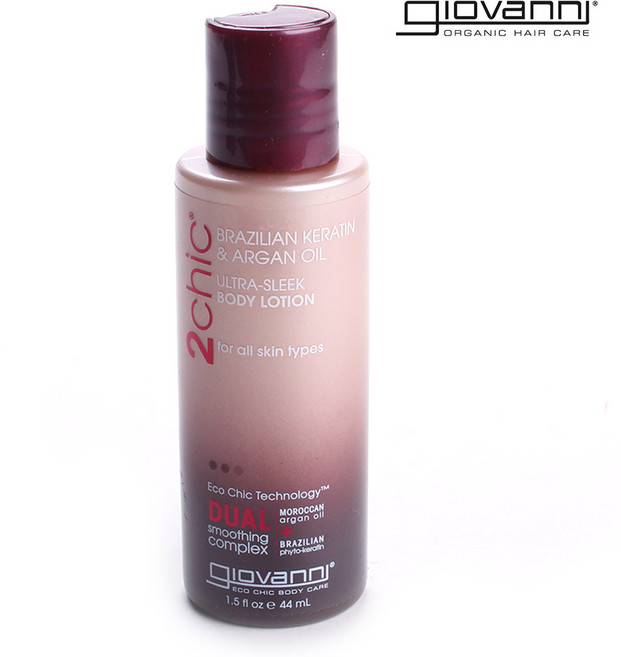 Giovanni 2시크 브라질리언 케라틴 & 오르간 오일 울트라 슬리크 바디 로션, 44ml, 1개