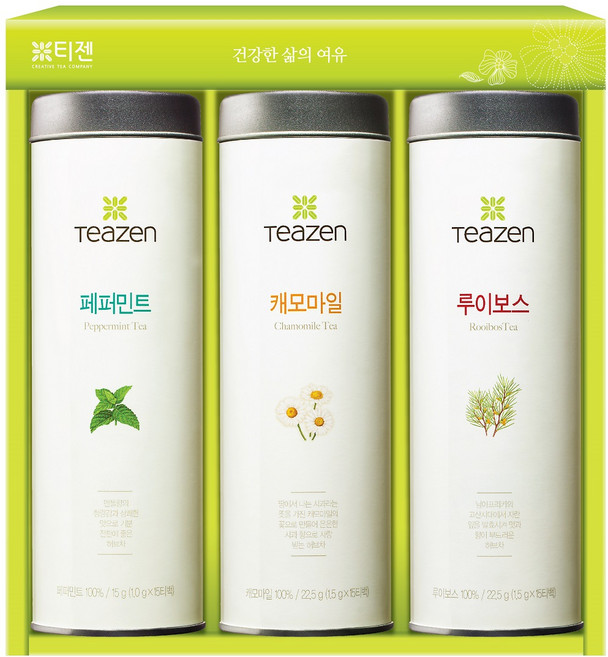 티젠 베스트 허브티 컬렉션 선물세트, 페퍼민트 1g x 15개 + 캐모마일 1.5g x 15개 + 루이보스 1.5g x 15개, 1세트, 1개