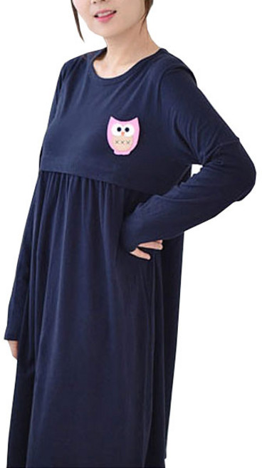 마더라이크 긴팔 부엉이 패치 수유 원피스