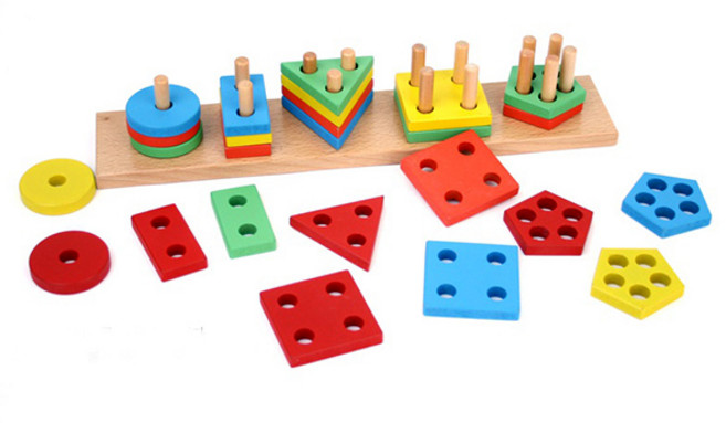 키움하우스 원목 5단계 링 끼우기, 빨강 + 파랑 + 노랑 + 녹색, 1세트