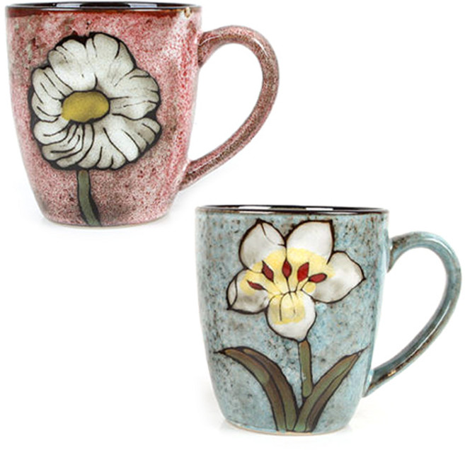 로얄에식스 핸드페인팅 소담 머그 2종 세트, 레드 + 스카이블루, 1세트