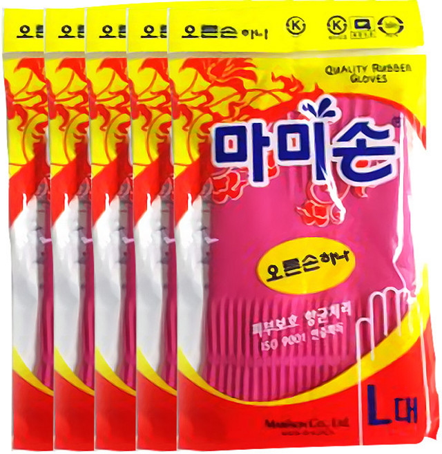마미손 고무장갑 오른손 하나, 핑크, 대(L), 5개