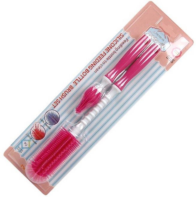 베이비앤아이 실리콘 일자 젖병솔+일자 젖꼭지솔, 1세트, 핑크