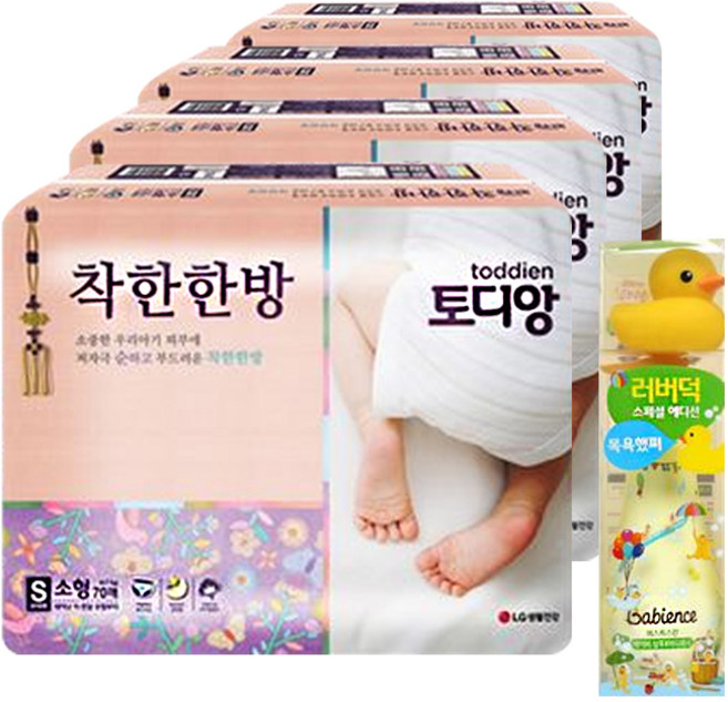 토디앙 착한한방 기저귀 남여공용 소형 (+베비언스 러버덕 바디워시 245ml), 소형(S), 280매