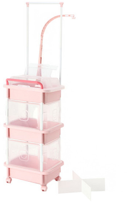 리빙스마일 기저귀 정리함 직사각3단D(탑1개+홀더2세트+모빌대+행거+칸막이1세트), 핑크