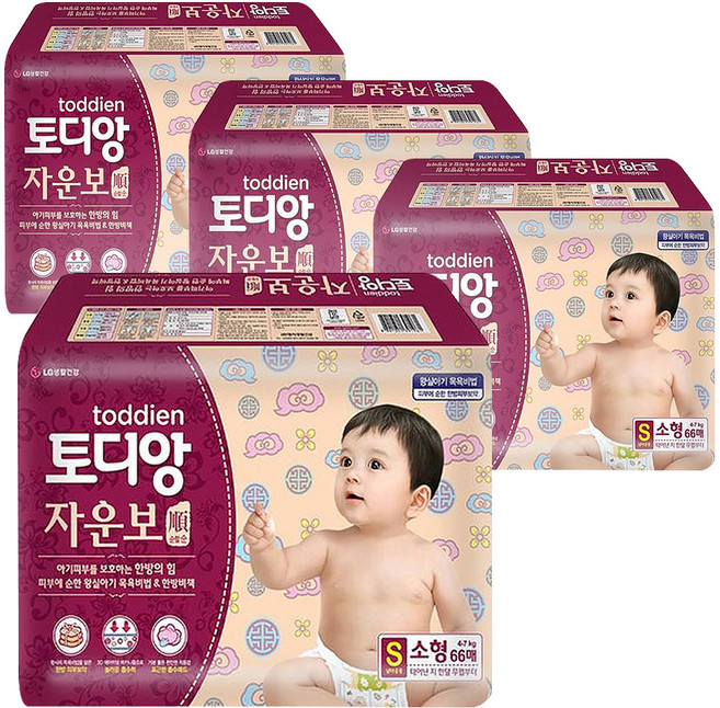 토디앙 한방 자운보 순 밴드기저귀 남여공용, 소형(S), 264매