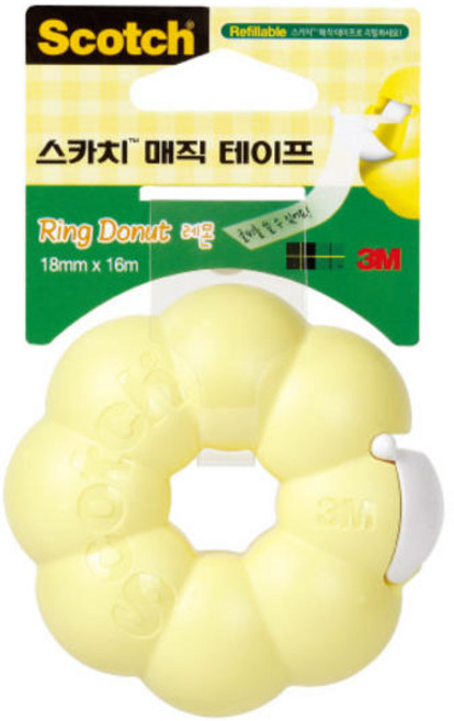 스카치 링도넛 매직 테이프 디스펜서 18mm x 16m, 레몬, 2개