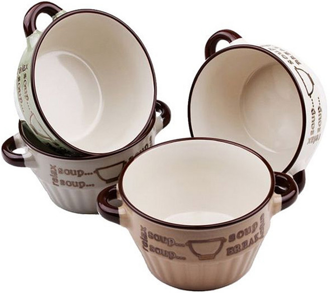 블룸엣홈 까페 빈티지 시리얼볼 세트, 화이트, 그레이, 브라운, 그린, 4개