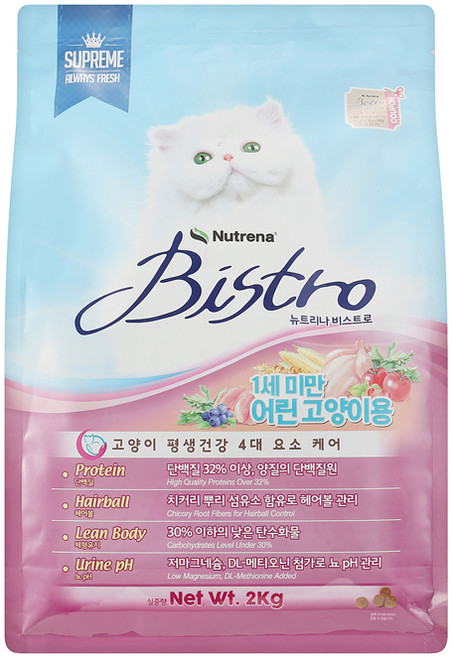뉴트리나 키튼 비스트로 기능성 사료, 헤어볼, 2kg, 1개