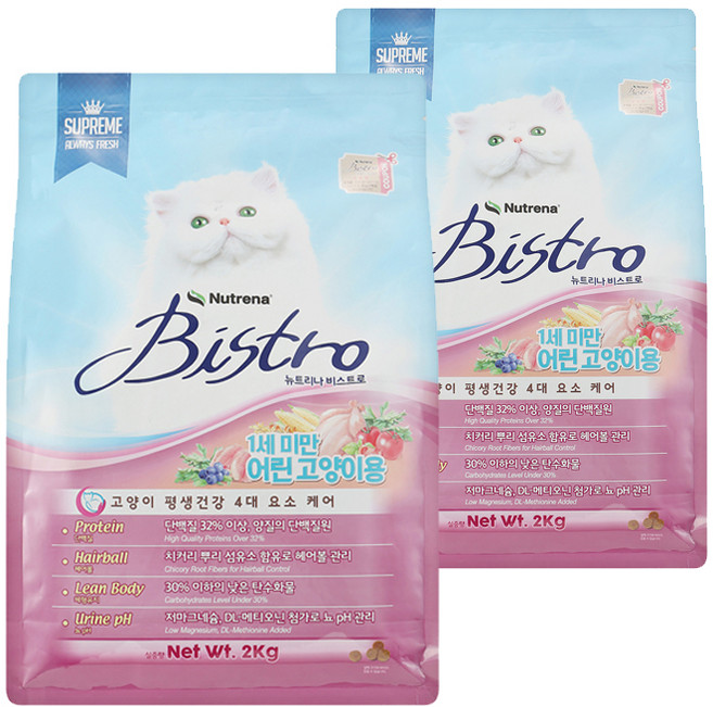 뉴트리나 고양이 비스트로 기능성 사료, 키튼, 2kg, 2개