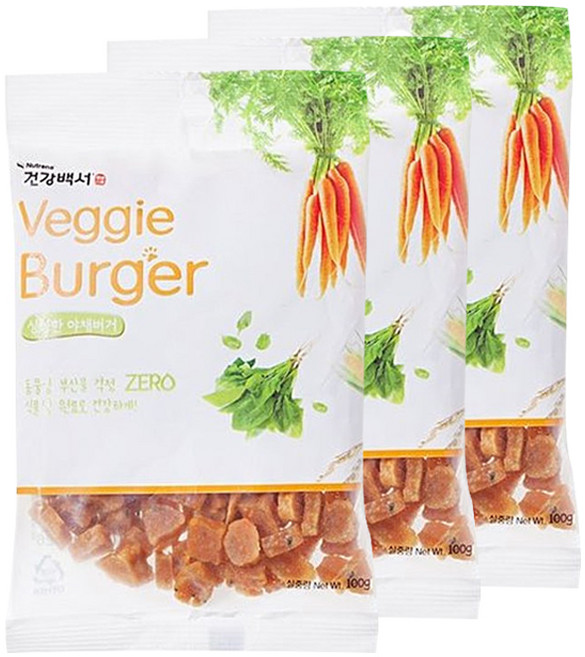 건강백서 오리고기 져키, 3개, 100g, 베지버거