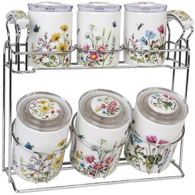 골든벨금속 야생화 2단 양념통 세트, 1세트, 양념통 대(85 x 85 x 120 mm) 3p + 양념통 소(70 x 70 x 100 mm) 3p + 스텐거치대