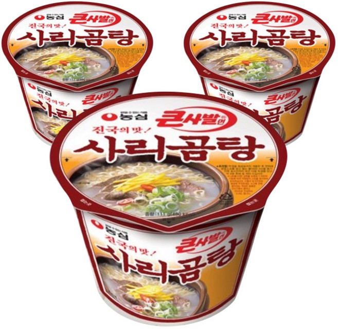농심 사리곰탕면 컵라면 큰사발 111g, 3개