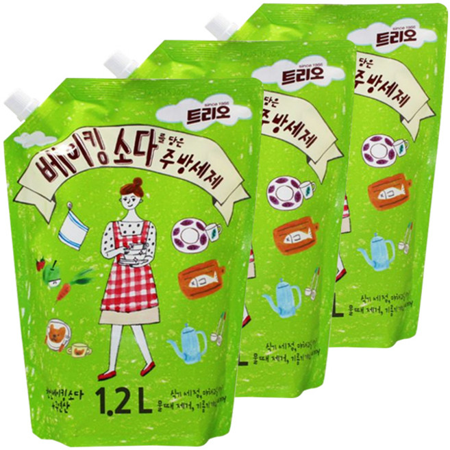트리오 베이킹소다를 담은 주방세제, 1.2L, 3개