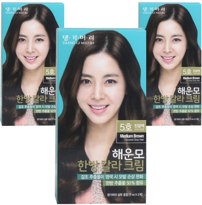 댕기머리 해운모 한방 칼라크림 새치머리용, 5호 진갈색, 3개