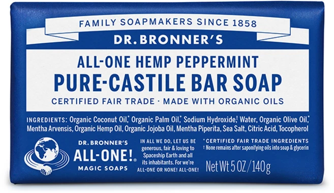 닥터브로너스 퓨어 캐스틸 바 솝, 140g, 1개 - 쿠팡