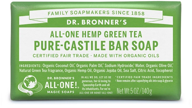 닥터브로너스 그린티 퓨어 캐스틸 바솝, 140g, 1개입 - 쿠팡