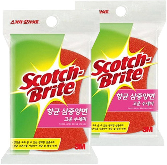 스카치브라이트 향균 삼중양면 고운 수세미 랜덤발송, 1개, 2개