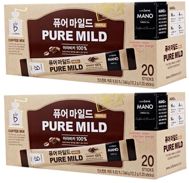 카페베네 베네스틱 퓨어 마일드 가루스틱형, 20개입, 2개