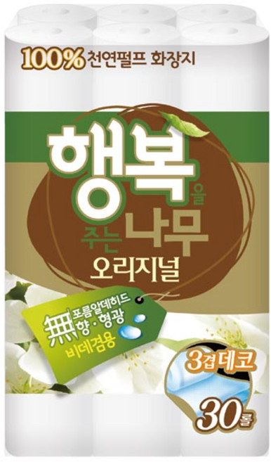 행복을주는나무 오리지널 천연펄프 3겹 고급롤화장지, 27m, 30개입, 1개