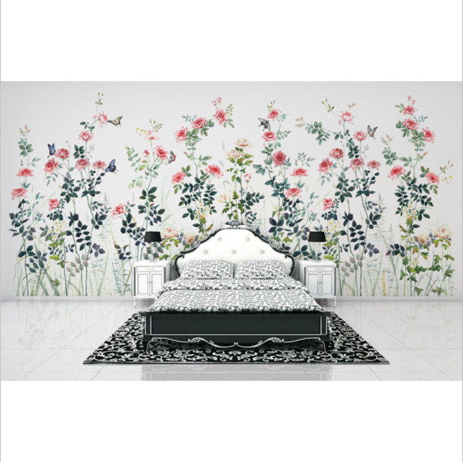 로즈가든장미꽃 포인트벽지3폭짜리1세트완제품, 1J500102