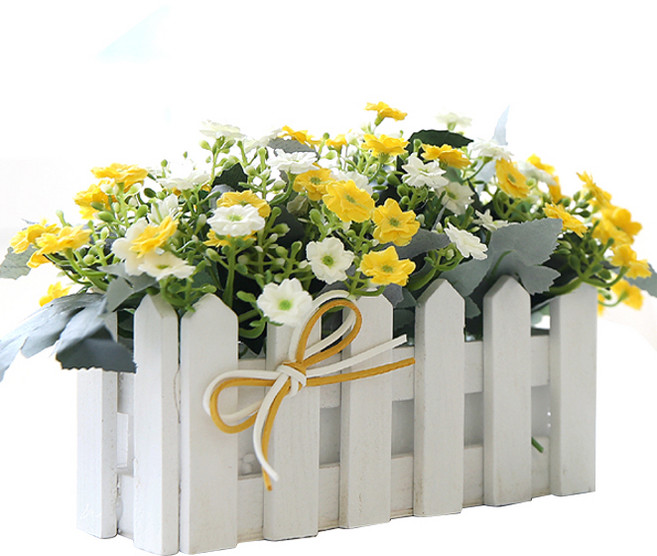 Happy Village 人造花圍欄酢漿草, 1個, 白色 + 綠色 + 黃色