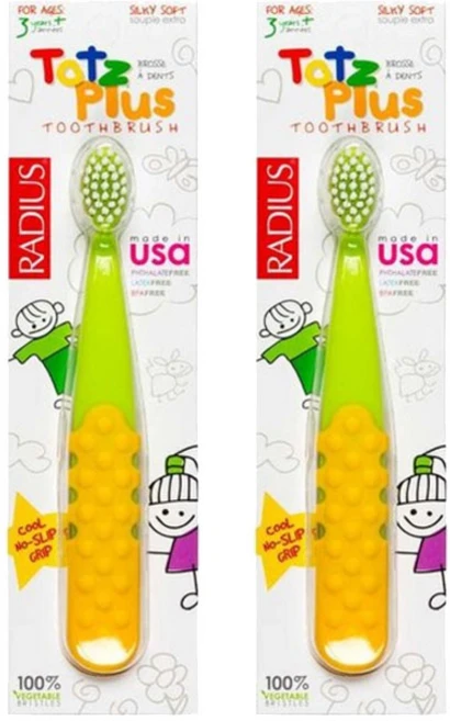 래디어스 토츠플러스 유아칫솔, 옐로우 + 라임, 1개입, 2개 - 쿠팡