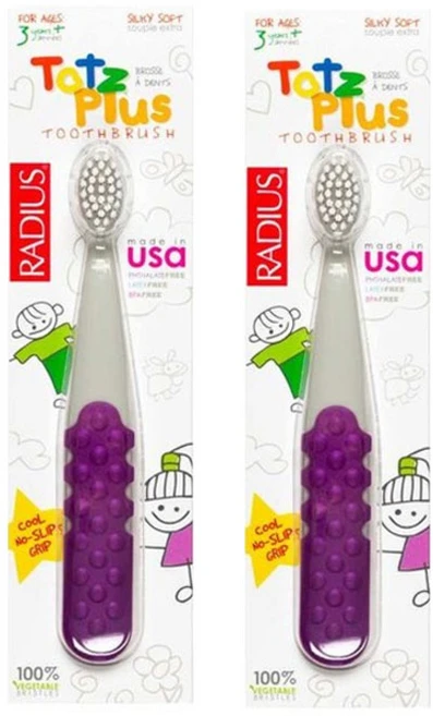 래디어스 토츠플러스 유아칫솔, 쿨 그린 + 아메시스트 퍼플, 1개입, 2개 - 쿠팡
