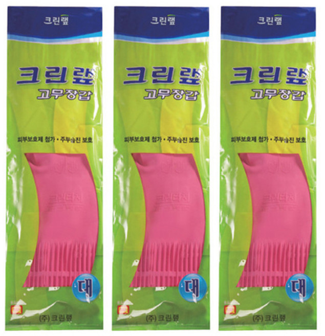 크린랩 고무장갑 대, 핑크, 대(L), 3개