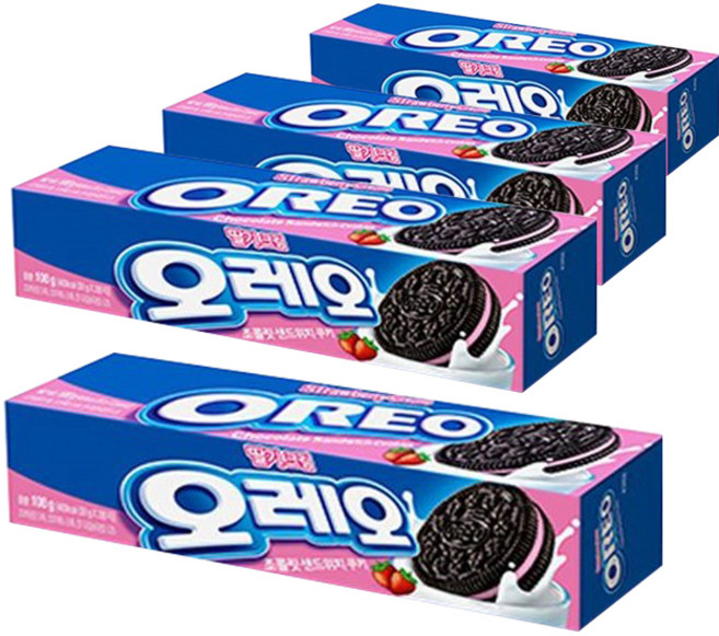 오레오 초콜릿 샌드위치 쿠키 딸기크림, 100g, 4개