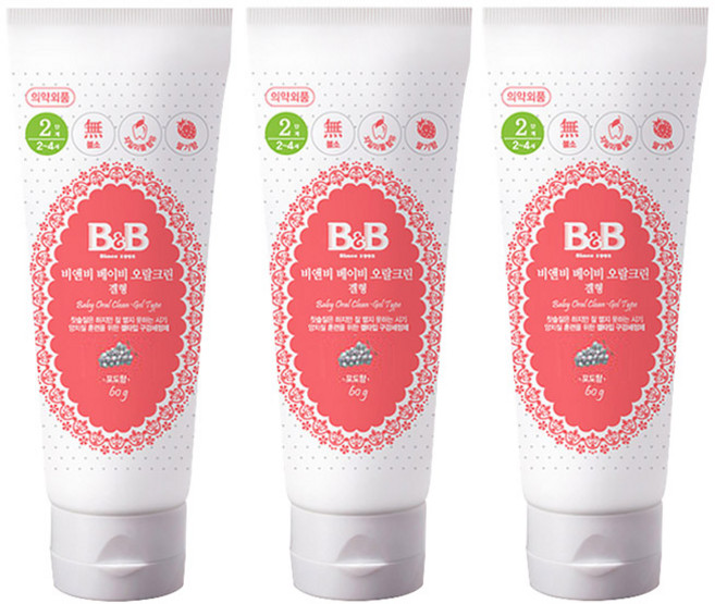 비앤비 베이비 오랄크린 겔타입 치약 2단계 포도향, 40g, 3개