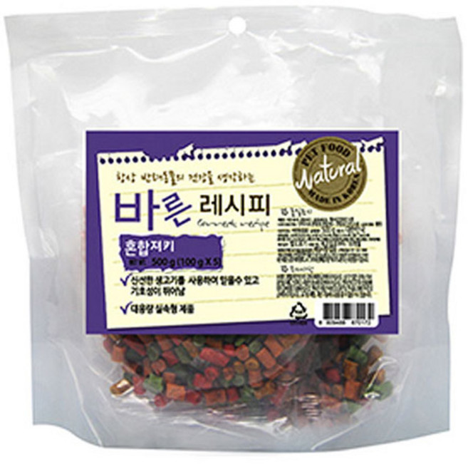 바른레시피 국산수제 강아지간식 소고기져키 500g, 혼합져키, 1개