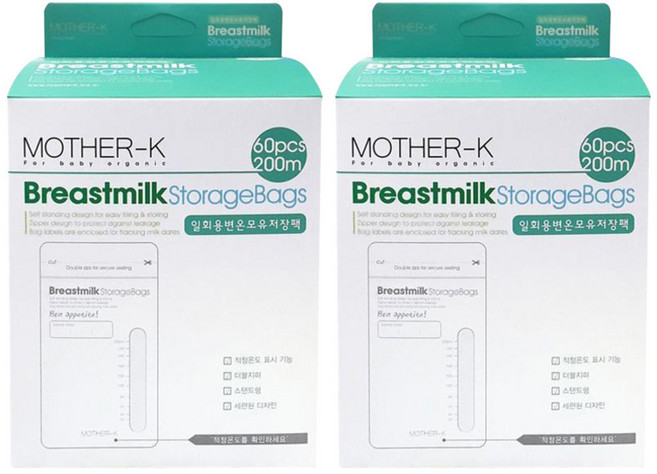 마더케이 일회용 변온 모유 저장팩 200ml, 60매, 2개