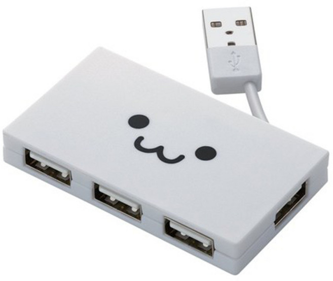 ELECOM 4埠收納型USB集線器, U2H-YK4BF1WH, 白色