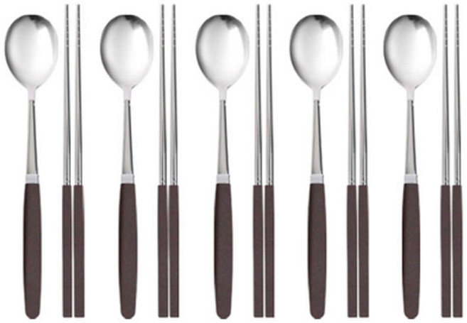 마호커트러리 성인용 한식수저 2종세트 브라운, 1세트, 숟가락 5p + 젓가락 5p