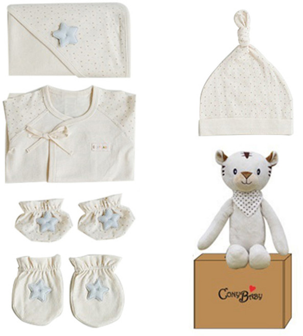 코니베이비 오가닉 베이비샤워 반짝블루 5종 + 내친구백호티티 애착인형 + 선물박스