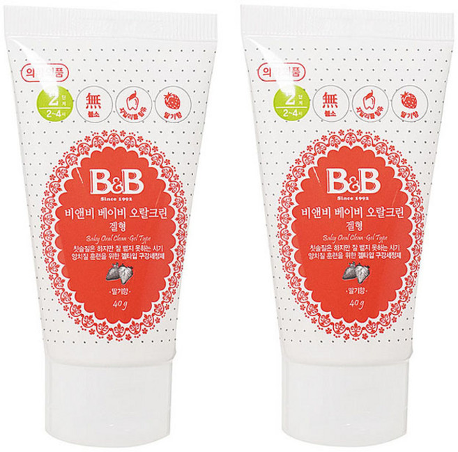 비앤비 베이비 오랄크린 겔형 치약 딸기향, 40g, 2개