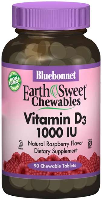 블루보넷 어쓰 스위트 비타민 D3 1000IU 내추럴 라즈베리 츄어블 타블렛, 1개, 90정 - 쿠팡