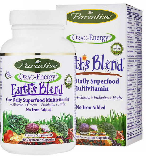 파라다이스허브즈 얼스 블렌드 원 데일리 슈퍼푸드 멀티비타민 노 아이언 베지테리안 캡슐, 60정, 1개