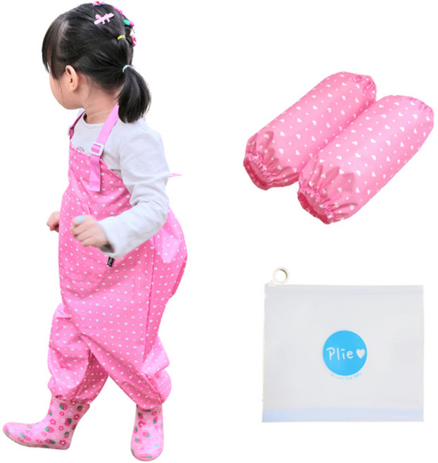 플리에 유아동용 멜빵 놀이복 세트, 핑크 + 하트땡땡이