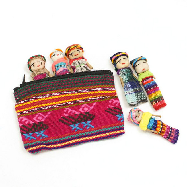 봉제 걱정인형 6개 + 지갑, 5cm, 혼합 색상, 1세트