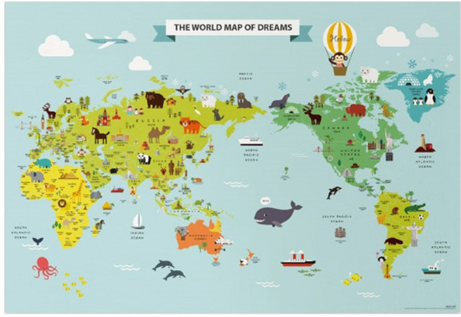 디자인아지트 동물 랜드마크 세계지도, 1개