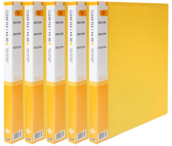 희망사무포인트 클리어 파일 20매, 노랑, 5개