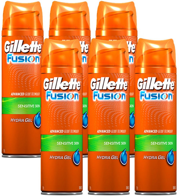 질레트 퓨젼 하이드라 센서티브 스킨 쉐이빙 젤, 195g, 6개