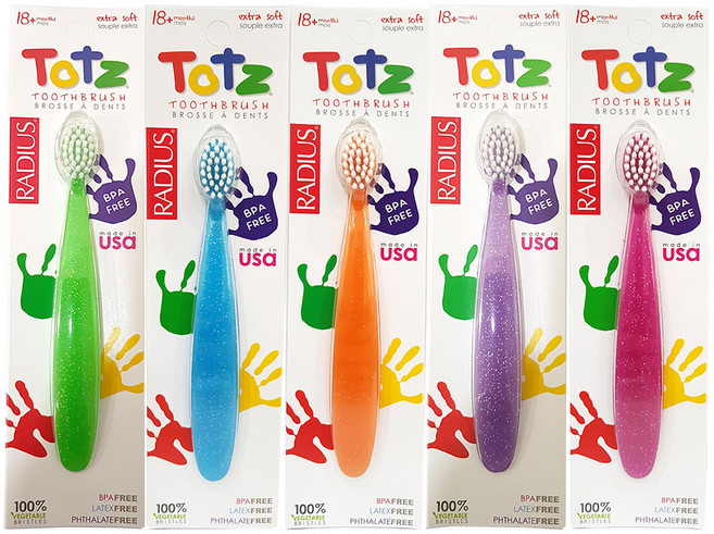 래디어스 토츠 유아 칫솔, 그린, 블루, 오렌지, 퍼플, 핑크, 1개입, 5개