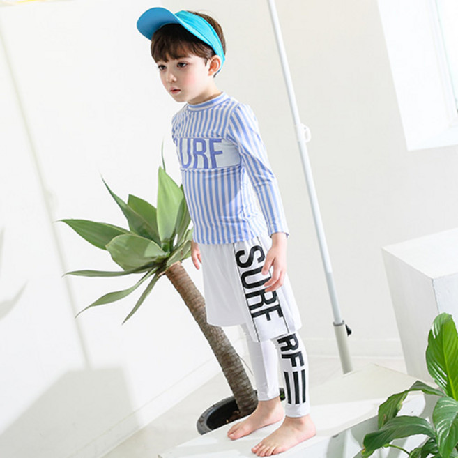 GOING KIDS 男童款條紋防曬泳衣+短泳褲+緊身長泳褲組