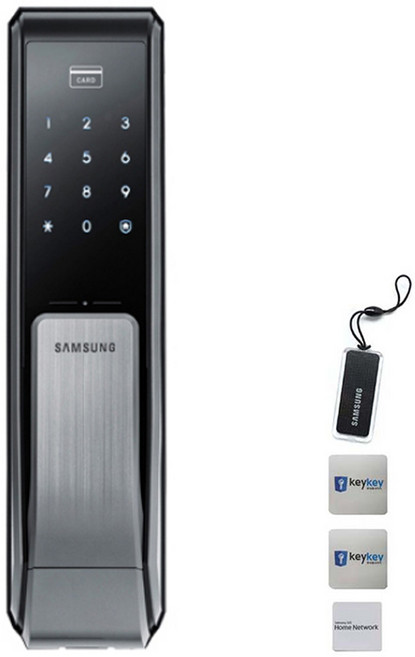 삼성SDS 스마트 디지털 푸시풀 손잡이 도어록 SHP-DP710 + 카드키 + 스마트키태그 + 스티커형 카드키 2p